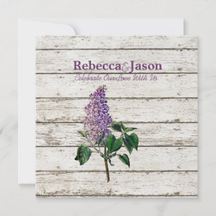 Invitation pays blanc grange bois violet lilas mariage