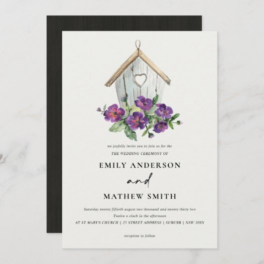 INVITATION PAYS BLANC MARIAGE FLEURIER RUSTIQUE (Devant / Derrière)