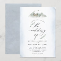 Pays Bleu Aquarelle Feuilles et Mariage de montagn
