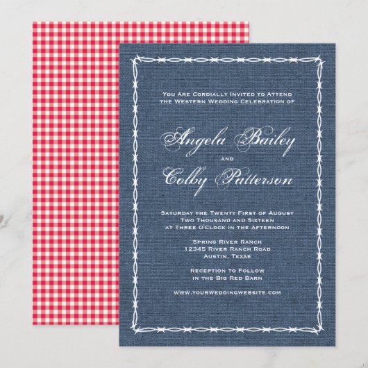 Invitation Pays Bleu Denim et fil Barb (Devant / Derrière)