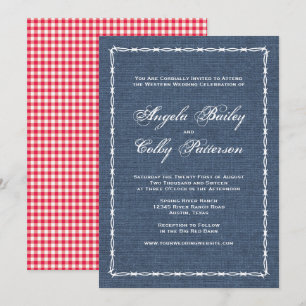 Invitation Pays Bleu Denim et fil Barb