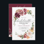 Invitation Pays Boho Rustic Bachelorette Party Itinéraire<br><div class="desc">Cette belle invitation à la bachelorette est parfaite pour toute future mariée ! Ce design présente un magnifique bouquet rustique de verdure d'eucalyptus, de fleurs bordeaux, roses poussiéreuses et dorées. Double face pour que vous puissiez facilement modifier l'information pour créer une invitation et un itinéraire de fête de bachelorette unique....</div>