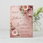 Invitation Pays boho rustique terre cuite fleurs (Debout devant)