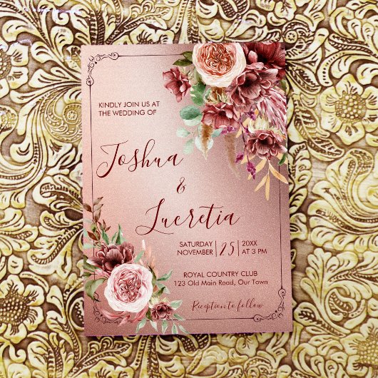 Invitation Pays boho rustique terre cuite fleurs