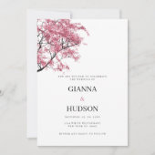 Invitation Pays botanique rose sakura mariage de feuillage (Devant)
