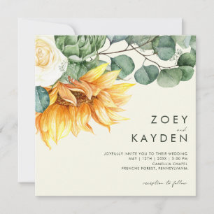 Invitation Pays Bouquet de tournesol jaune Mariage carré
