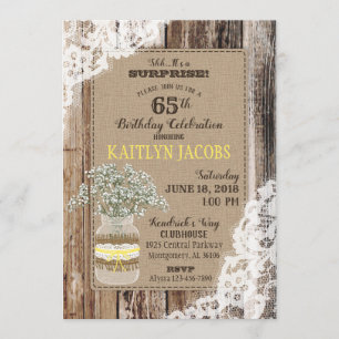 Invitation Pays Bouquet Dentelle en bois Anniversaire rustiqu