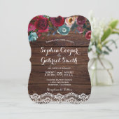 Invitation Pays Bourgogne Marine Dentelle florale | Mariage b (Debout devant)