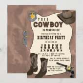 Invitation Pays Brown Cowboy Aquarelle Anniversaire (Devant / Derrière)