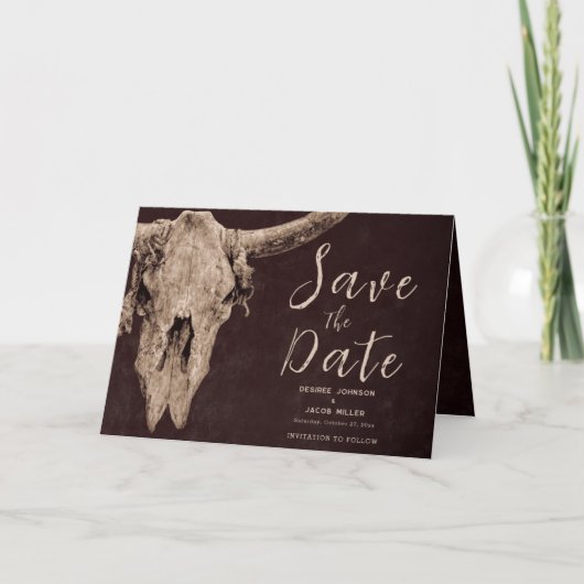 Invitation Pays Brown Rodeo Taureau Skull Enregistrer La Date (Devant)