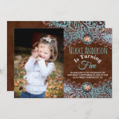 Invitation pays brun turquoise ouest fête d'anniversaire (Devant / Derrière)