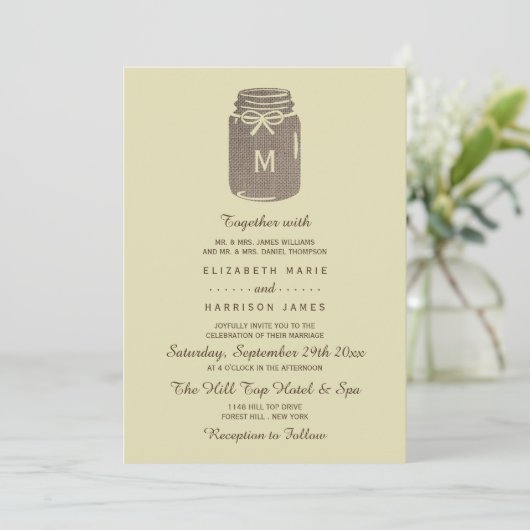 Invitation Pays Burlap Mason Jar Mariage (Debout devant)