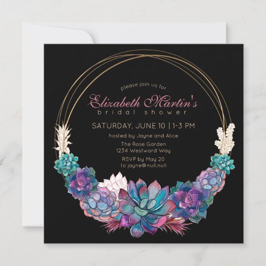 Invitation Pays Chic Aquarelle Fête des mariées Succulente (Devant)