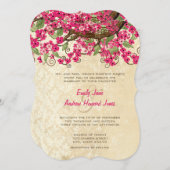 Invitation Pays Chic rose cerise fleurs mariage invite (Devant / Derrière)