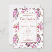Invitation Pays chic rose rose rose rose rose or floral Gradu (Devant)