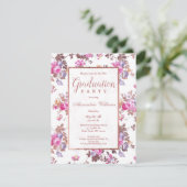 Invitation Pays chic rose rose rose rose rose or floral Gradu (Debout devant)