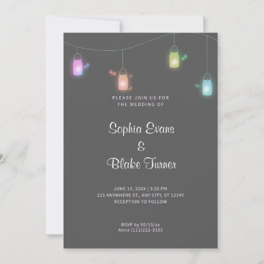 Invitation Pays Coloré Hanging Mason jarres Mariage gris (Devant)