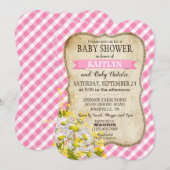 Invitation Pays Daisies Rose En vichy Baby shower chèque (Devant / Derrière)
