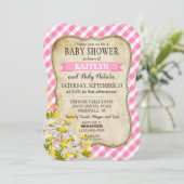 Invitation Pays Daisies Rose En vichy Baby shower chèque (Debout devant)