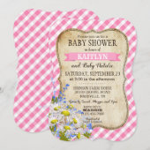 Invitation Pays Daisies Rose En vichy Baby shower chèque (Devant / Derrière)
