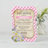 Invitation Pays Daisies Rose En vichy Baby shower chèque (Debout devant)