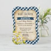 Invitation Pays Daisy Marine Blue En vichy Check Baby shower (Debout devant)