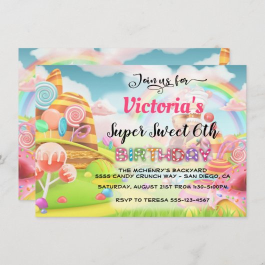 Invitation Pays de Candy Anniversaire de la fête (Devant / Derrière)