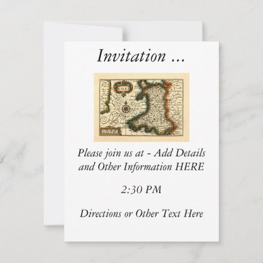 Invitation Pays de Galles - Ancien Antiquaire historique Cart (Dos)