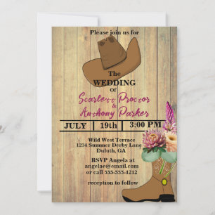 Invitation Pays de l'Ouest Sauvage Bottes et Chapeau Western