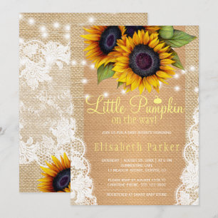Invitation Pays de tournesol doré, toile de jute et dentelle