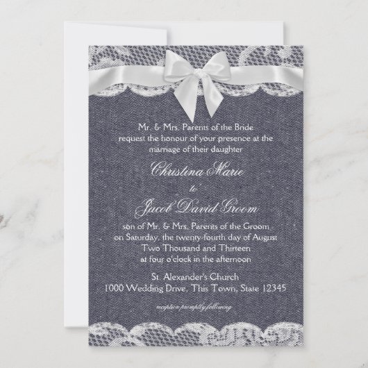 Invitation Pays Denim et Mariage de dentelle (Devant)