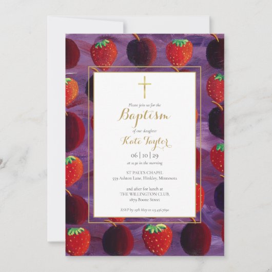 Invitation Pays des Fruits Rouges Baptême (Devant)