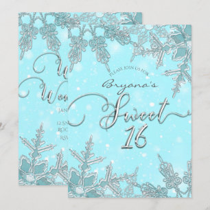 Invitation Pays des merveilles d'hiver bleu élégant flocons d
