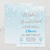 Invitation Pays des merveilles d'hiver Flocon de neige Bleu G (Devant / Derrière)