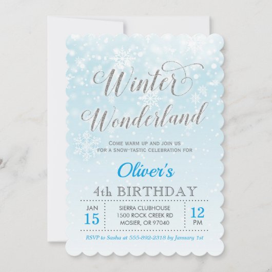 Invitation Pays des merveilles d'hiver Flocon de neige Bleu G (Devant)