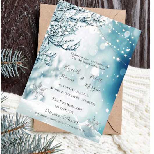 Invitation Pays des merveilles d'hiver, Mariage aux guirlande