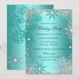 Invitation Pays des merveilles d'hiver sarcelle Fête de Noël 