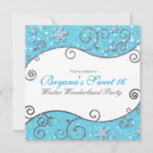 Invitation Pays des merveilles hivernal Bleu et Argent Tourbi