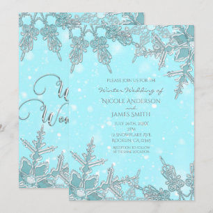 Invitation Pays des merveilles hivernal bleu mariage élégant 
