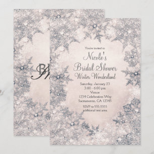 Invitation Pays des merveilles hivernal Crème Blanche Flocons