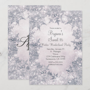 Invitation Pays des merveilles hivernal Flocons de neige bleu