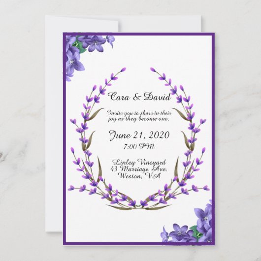 Invitation Pays Élégant Chic Purple Floral Mariage (Devant)