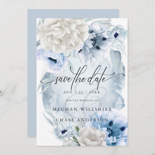 Invitation Pays Elégant Floral Aquarelle Fleurs Bleues (Devant / Derrière)