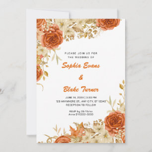 Invitation Pays élégant Roses orange chute Mariage blanc
