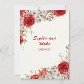 Invitation Pays élégant Roses rouges chute Crème blanche Mari (Dos)