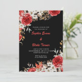 Invitation Pays élégant Roses rouges Mariage noir (Debout devant)