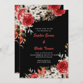 Invitation Pays élégant Roses rouges Mariage noir (Devant / Derrière)