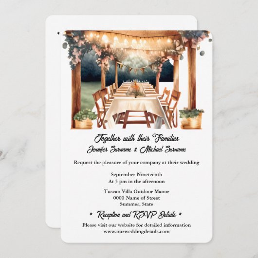 Invitation Pays extérieur style toscan mariage phares à corde (Devant / Derrière)