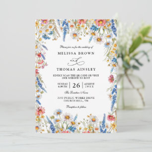 Invitation Pays Fleur de Champ Rustique Moderne Code QR Maria