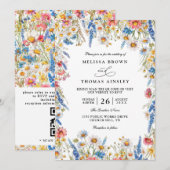 Invitation Pays Fleur de Champ Rustique Moderne Code QR Maria (Devant / Derrière)